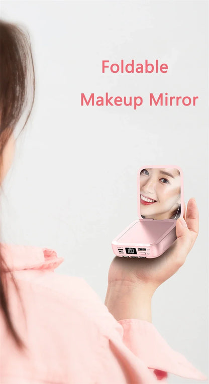 New Mini power bank 20000mAh with makeup mirror, fast charging, portable charger, power bank with cable, mobile phone power bank