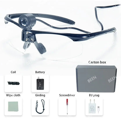 BEEN Oral Dental Headlight 3W LED Dentist Surgical Operation Headlamp with Protection Glasses Rechargeable Lithium-ion Loupes