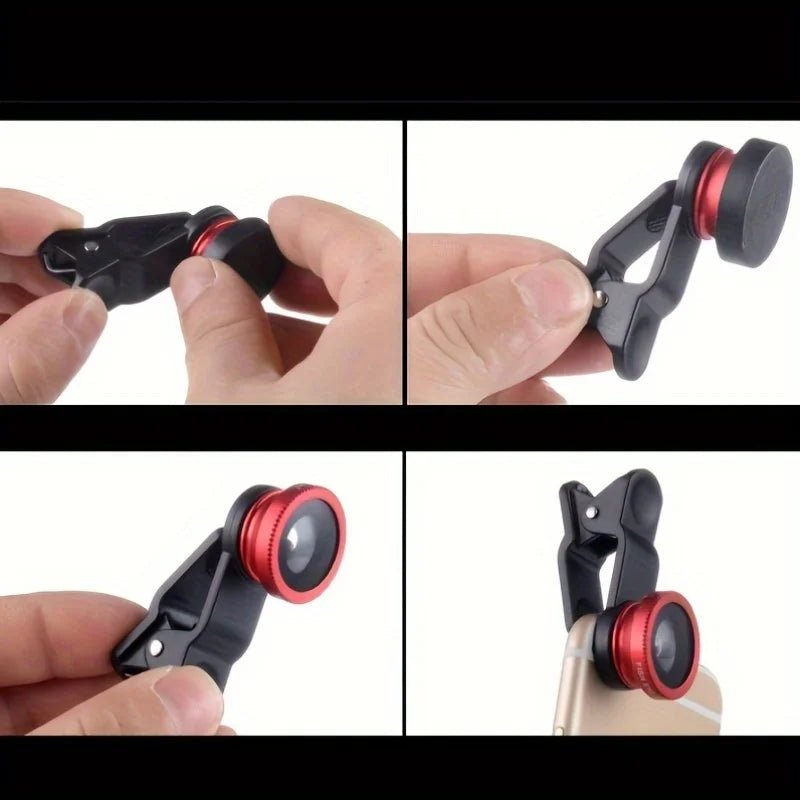 3-In-1 Phone Camera Lens Kit, Compatible With Most Phones, with wide-AngleMacro And Fisheye Lenses.