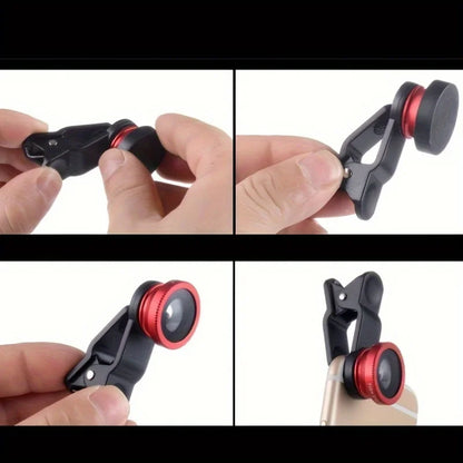 3-In-1 Phone Camera Lens Kit, Compatible With Most Phones, with wide-AngleMacro And Fisheye Lenses.