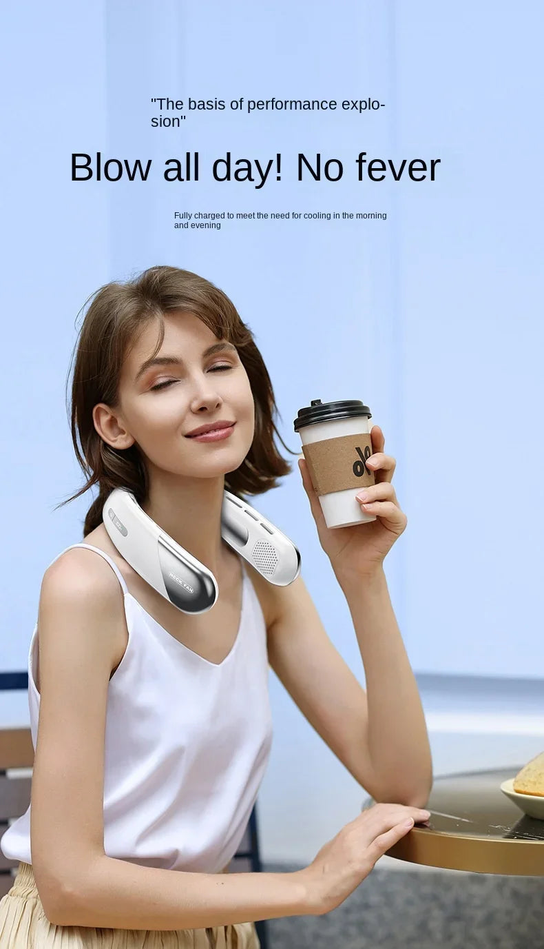 10000mAh Portable Neck Fan Mini Bladeless Silent Neckband Fan USB Rechargeable 3 Speeds Mute Wireless Electric Neck Cooler Fans