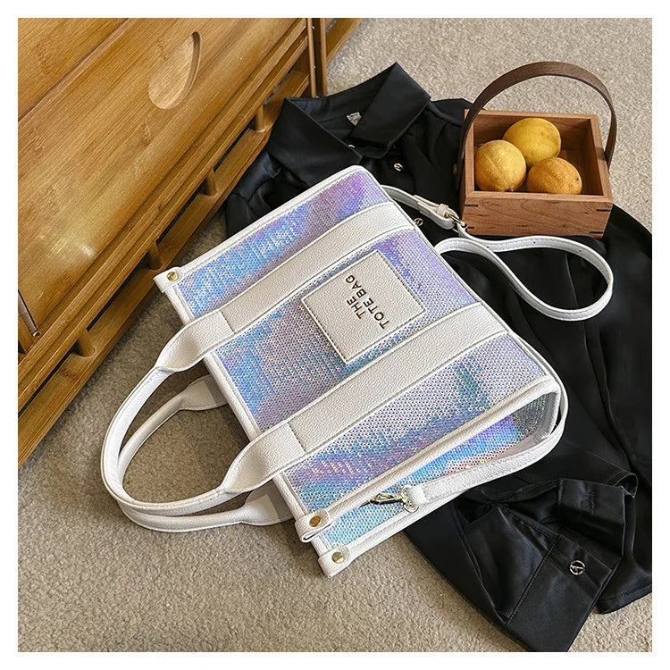 Women's Tote Bag Sequin Shoulder Bag PU Leather Large Capacity Luxury Designer The Tote Bag For Women Crossbody Bags 2024 New
