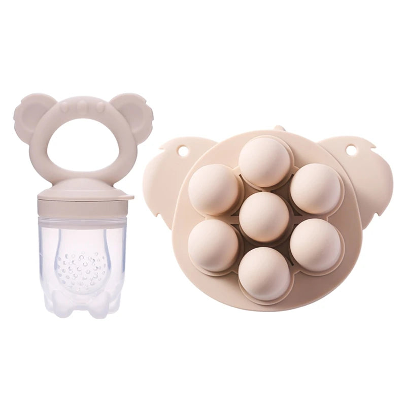Baby Rabbit Fruit Feeder Set Food Supplement Nursing Feeder BPA Free Silicone Feeding Freezer Tray Tableware Fresh Food Feeder