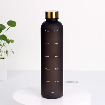 1L Water Bottle With Time Marker 32 OZ Motivational Reusable Fitness Sports Bottles Outdoors Travel Leakproof Frosted Plastic