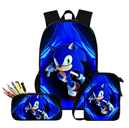HOT 3PC-SET Sonic Backpack Primary and Secondary School School Bags  Anime Cartoon School Bags Best Gifts for Kids Mochila