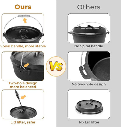 Femor Dutch Oven Cast Iron 5,8L Dutch Oven Cast Iron Camping Cookware Casserole For Outdoor Camping Barbecue