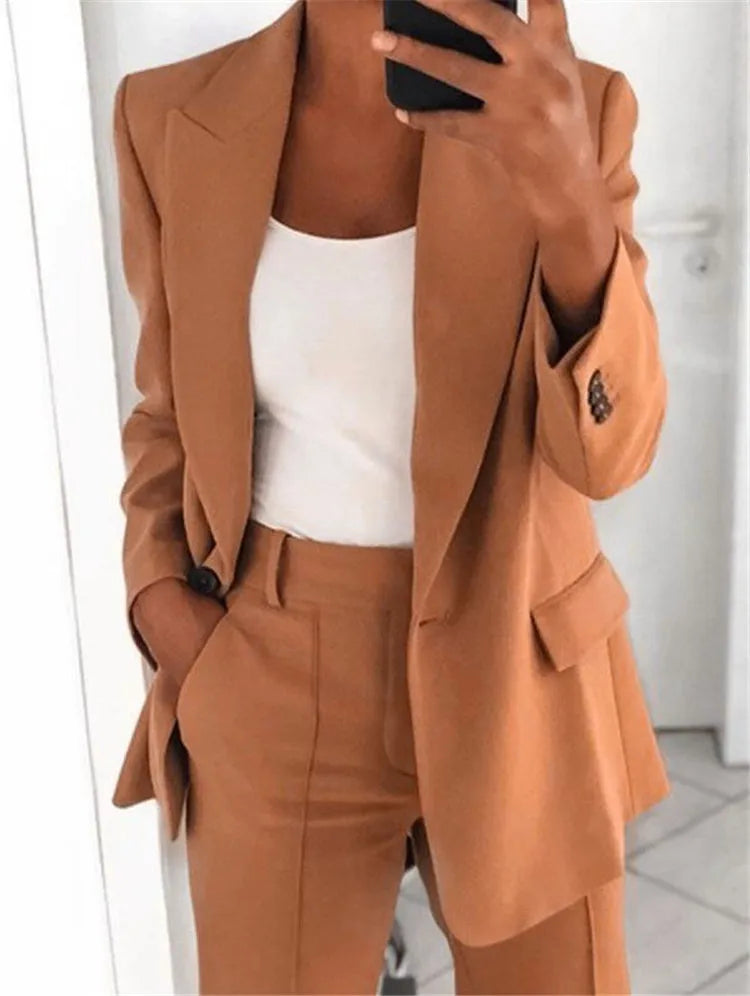 Casual Long Sleeve Outwear Office Lady Spring Autumn Fashion Elegant Solid Turn Down Collar Blazer Coats For Women 2023 Top