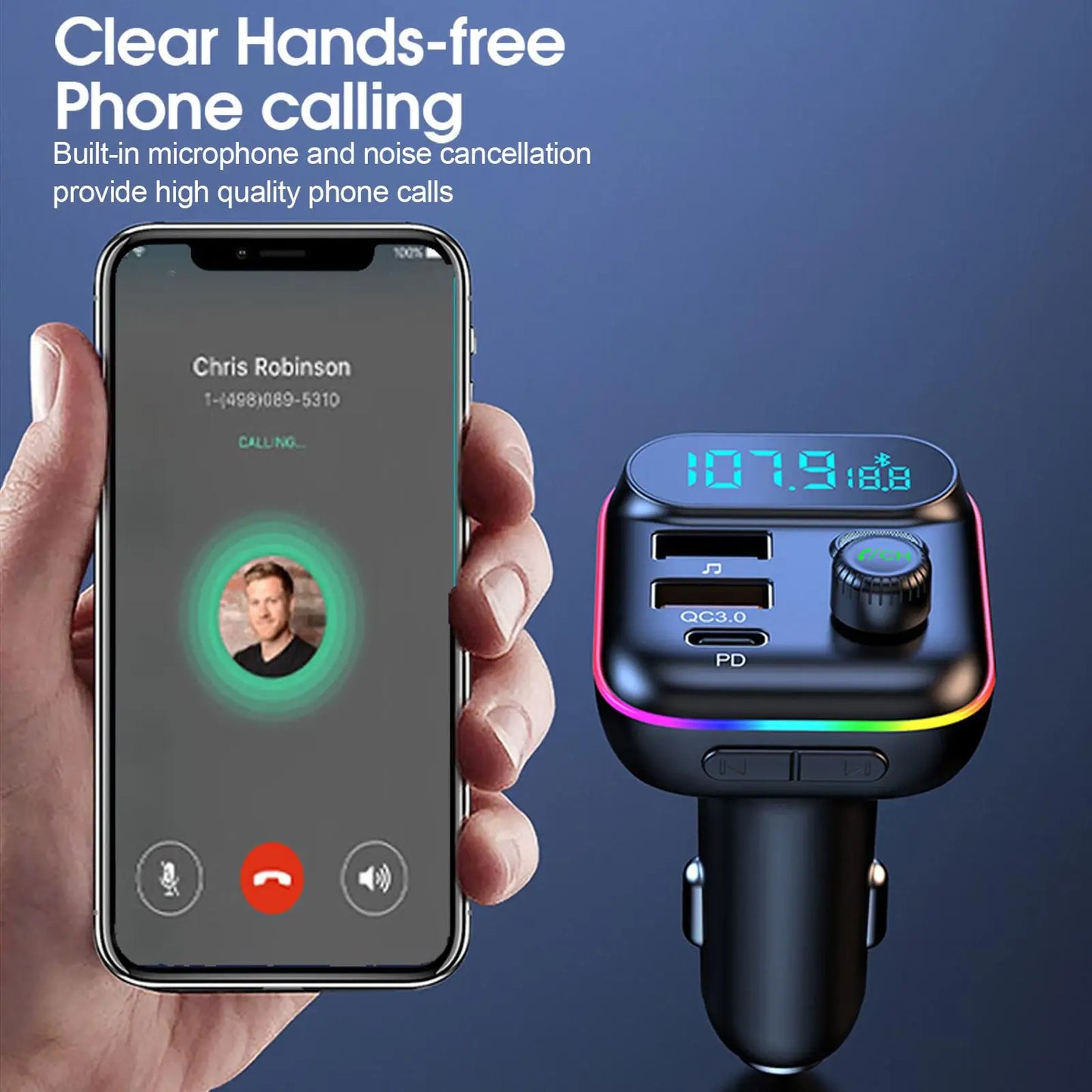 Car Bluetooth FM Transmitter Bluetooth 5.0 FM Transmitter USB PD Car Fast Charger Electronic Accessories