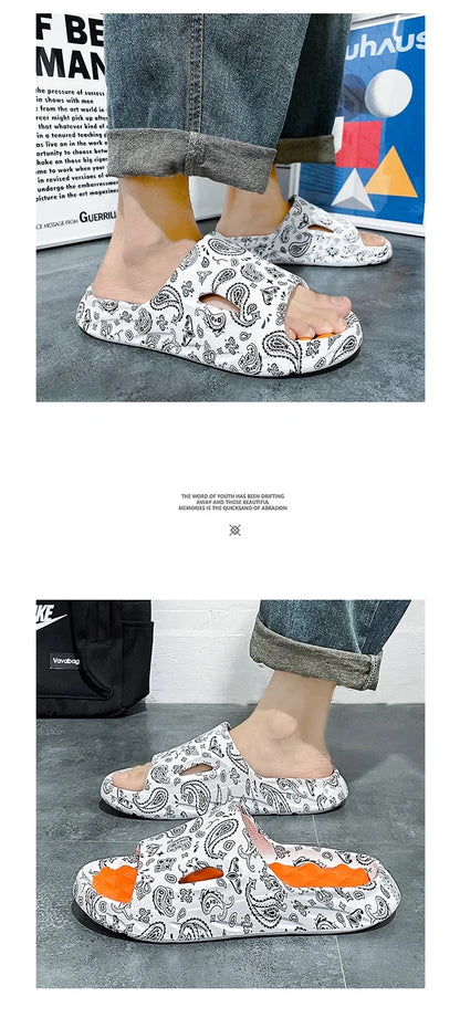 Men Flip-flops Summer Shoes Printing Sandals Trend Anti Slip Summer Sneaker Slippers Fashion Man Massage Slippers Beach Sandals