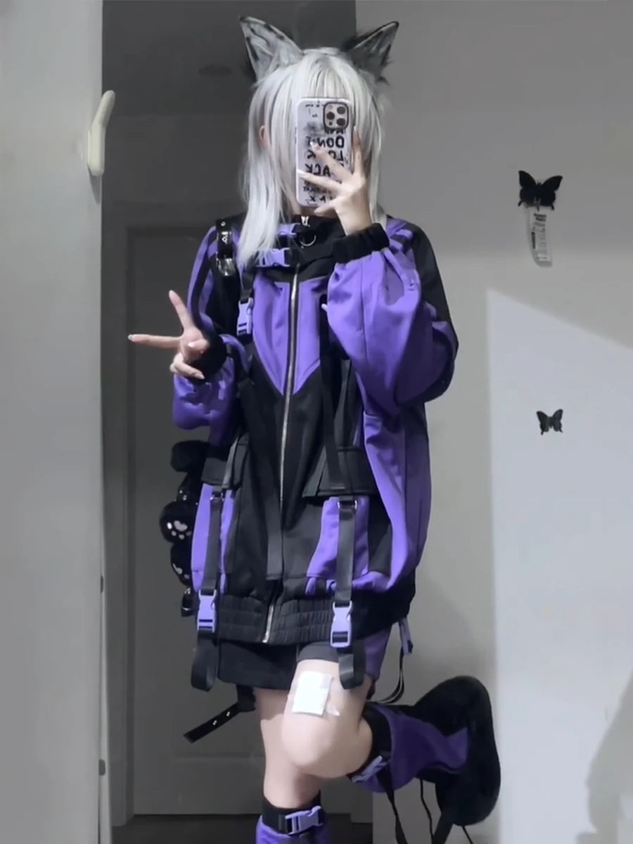 Oversize Jacket Trench Coat Men And Women Autumn Solid Japanese Fashion Vintage Casual High Street Hooded Functional Wind