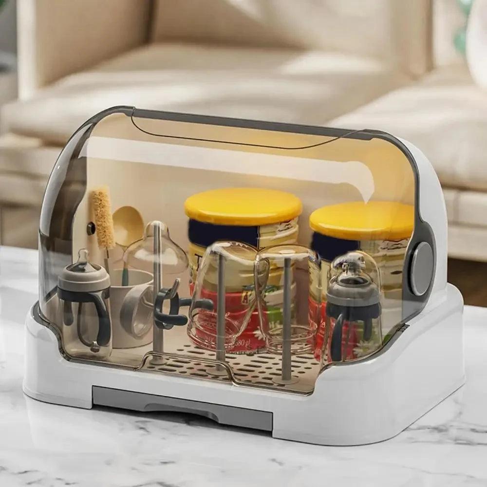 Portable Baby Bottle Drying Rack & Organizer - Dustproof Storage Container with Removable Drip Tray, Hygienic Feeding Accessorie