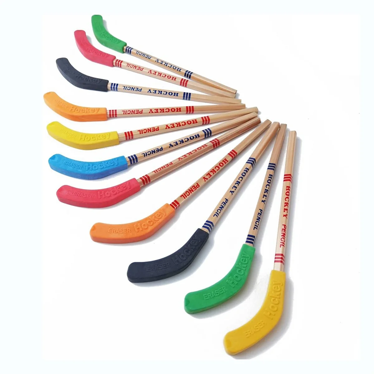 24Pcs Hockey Pencils and Erasers -Hockey Stick Sports Theme Party Supplies, Fun Cool Pencils for Hockey Fans, Students