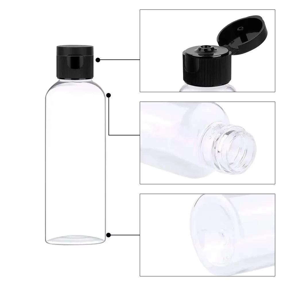 5PCS 30/50/100ML Refillable Empty Plastic Transparent Bottle with Flip Cap Portable Squeeze Shampoo Conditioner Travel Bottles