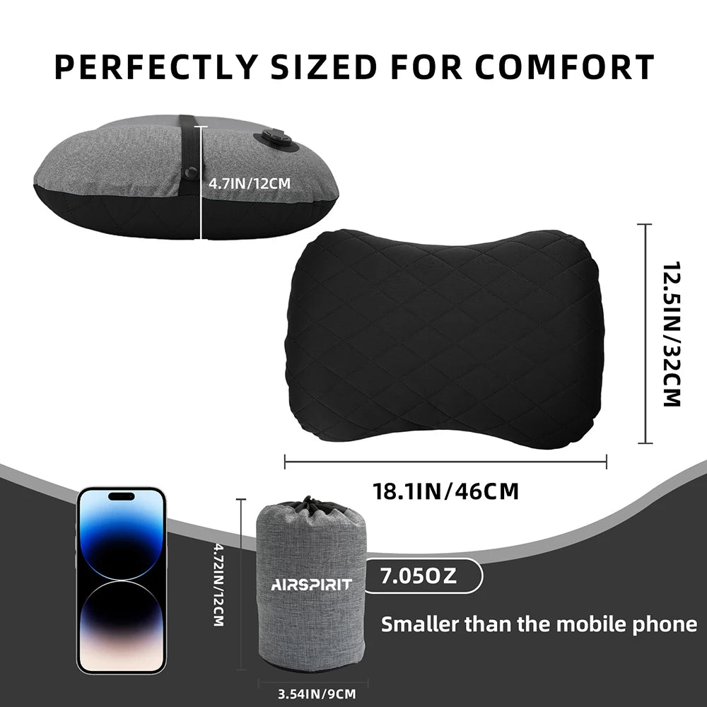 Inflatable Camping Pillow with Removable Washable Cover,Travel Pillow for Neck Support,Hiking,Backpacking,Office,Airplane,Car
