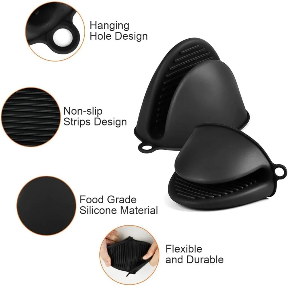 4pcs Oven Glove Thicken Silicone Pot Holder Mini Oven Mitts Heat Resistant Pinch Covers for Baking Kitchen Cooking BBQ  Grilling