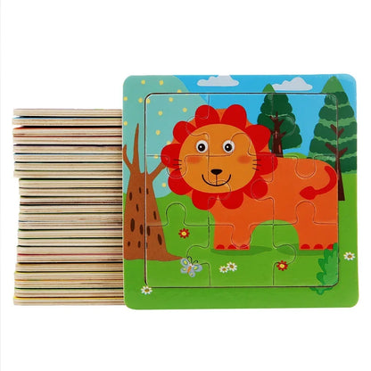 3D Puzzles Cartoon Animals Wooden Montessori Game Kids Cognitive Jigsaw Puzzle Baby Toys Educational Toys for Children Toddler
