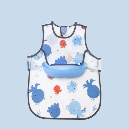 Silicone Bib Baby Waterproof Soft Feeding Detachable Washable Baby Rice Bowl Free Wash Kindergarten Apron Spring Summer Thin NEW