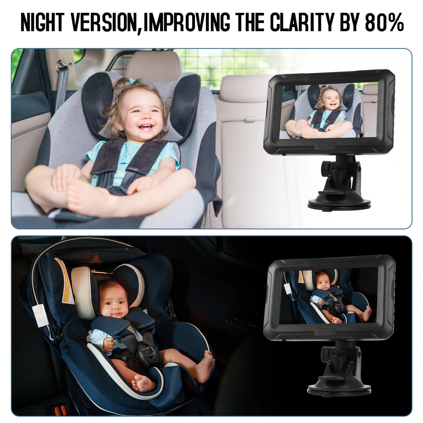 Baby Car Mirror 1080P Baby Monitor with Night Vision 150° Wide View Angle for Infants Kids with Camera USB Plug 4.3" Baby Camera