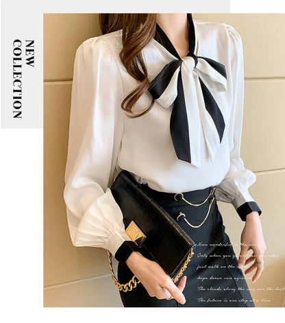 Elegant Office Blouses Women Chiffon Autumn Winter Korean Fashion Casual Streetwear Blusas Mujer Puff Sleeve Ladies Tops Shirts