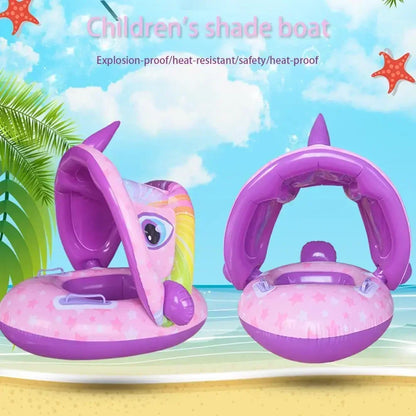 Baby Inflatable Pool Float with Detachable Canopy, Inflatable Swimming Kids Safety Bathing Summer Beach Water Toys