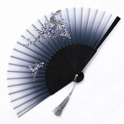 Bamboo Folding Fan Silk Chinese Fan Hand Women Black Fan Summer Female Dance Home Decoration Party Gift Home Ornament Fan Black