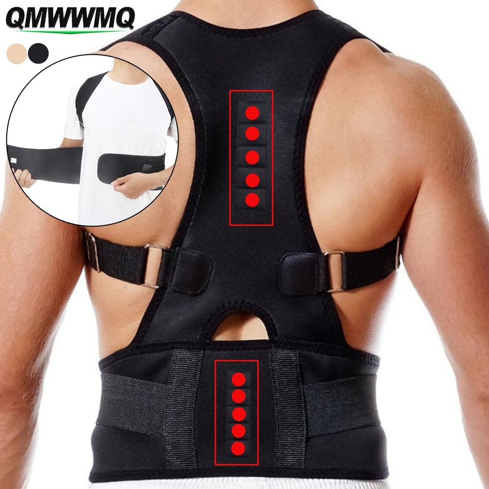 Back Brace Posture Corrector- Magnetic Lumbar Back Support Belt-Back Pain Relief, for Lower and Upper Back Pain Men & Women