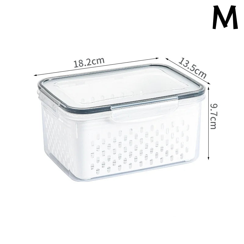 Refrigerator Storage Box Fresh Keeping Vegetable Fruit Plastic Sealed Boxes Drain Basket Fridge Kitchen Food Storage Container