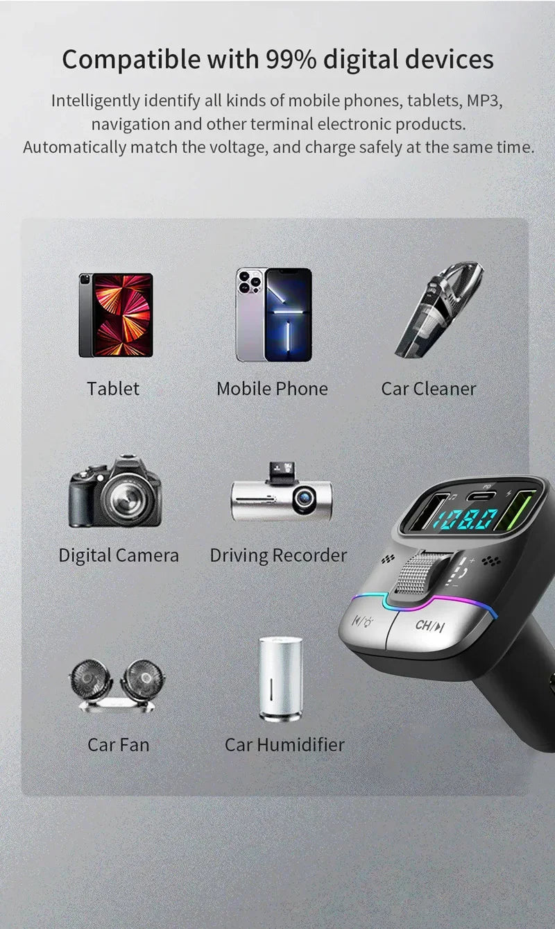 Xiaomi FM Transmitter Bluetooth 5.4 Hands-Free Portable Car AUX Radio Modulator MP3 Player with Fast Charging Adapter