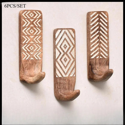 Non-Destructive Wood Wall Hooks - Adhesive Wall Hooks - Boho Decorative Wall Hooks