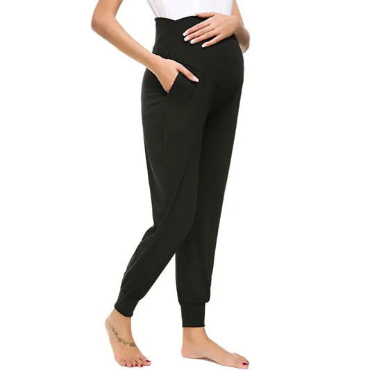 Spring Autumn Maternity Women's Casual Pants Solid High Waist Strechy Lounge Trousers For Pregnant Women Joggers With Pockets