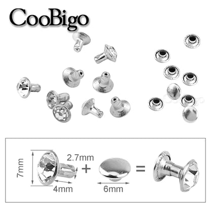 100sets Glass Crystal Double Cap Rivet Stud Rhinestone Nail Spike DIY Leathercraft Fashion Apparel Shoes Bags Decor Accessories