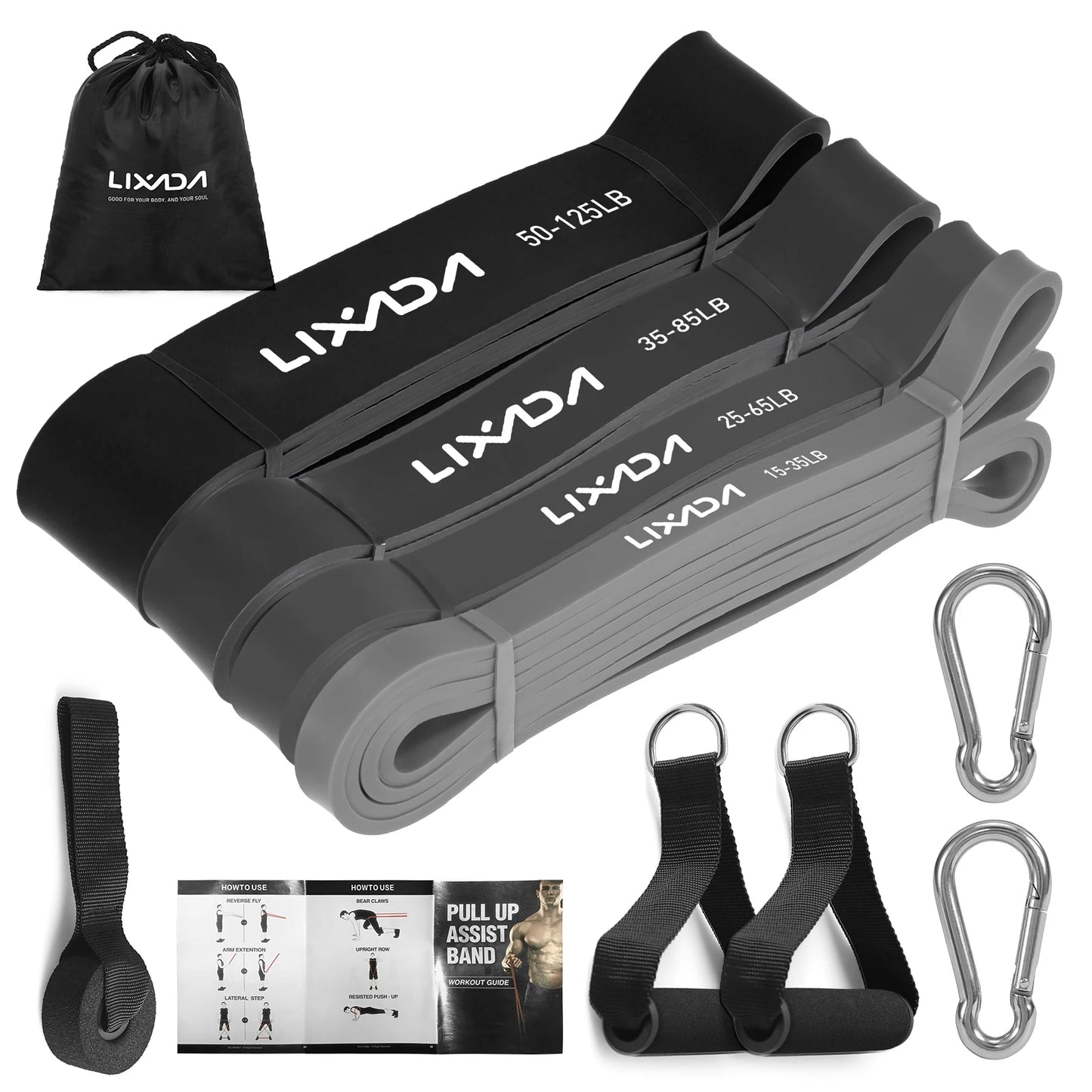 Lixada Pull Up Assist Bands Set Resistance Loop Bands Powerlifting Exercise Stretch Bands with Door Anchor Foam Handles Hooks