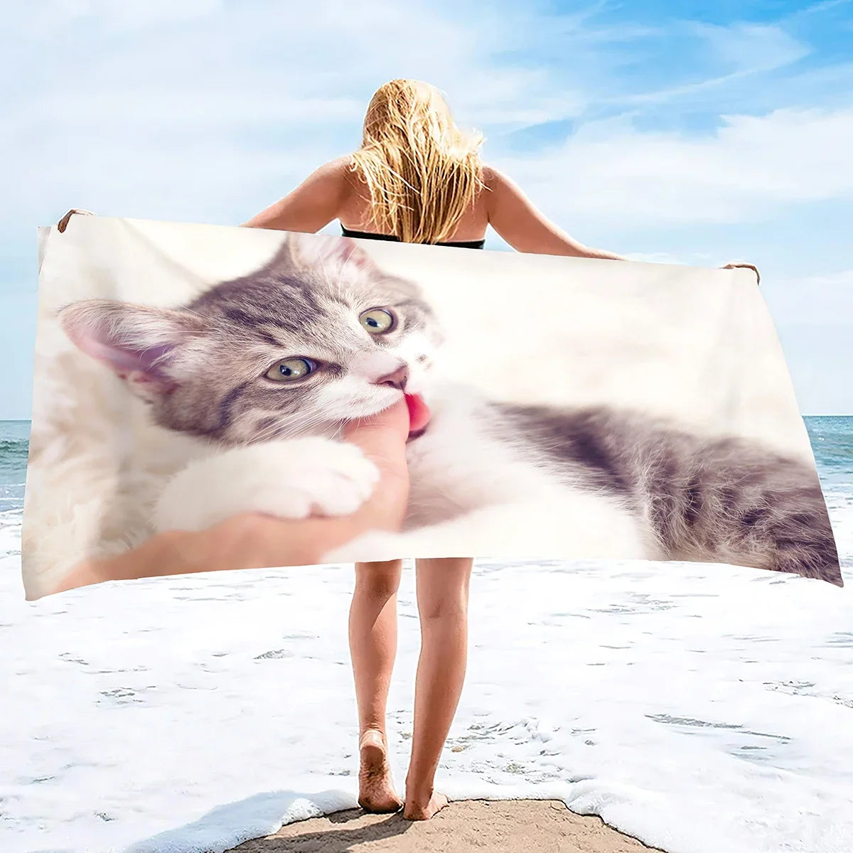 Beach Towel for Women, Girls, Kids, Men, Cat Bath Sand Free Pool Absorbent Soft Plush Lovers