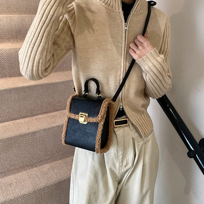 Fashion Small Totes Bag 2024 Trend PU Leather Shoulder Bags for Women Cute Short Handle Crossbody Phone Bag Luxury Fur Handbags