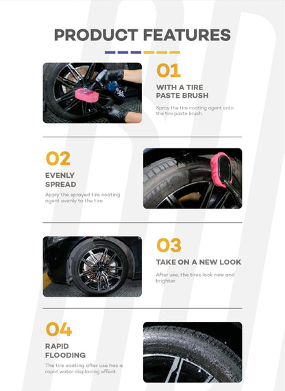 Black Wet Look Tire Shine Dressing -Automotive Clear Coat Tire Dressing Spray for Glossy Wet Tire Look, Vinyl & Plastic, with UV