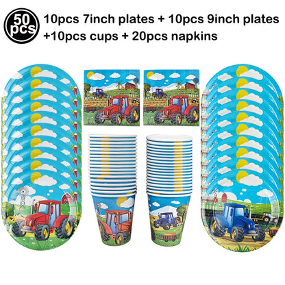 Farm Green Tractor Party Happy Birthday Banners Plates Napkins Tablecloths Farm Themed Birthday Party Supplies Decors