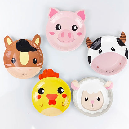 Farm Birthday Party Supplies Animal Farm Paper Plate Pig Sheep Chicken Horses Cows Shape Dinnerware Farm Animal Party Decoration
