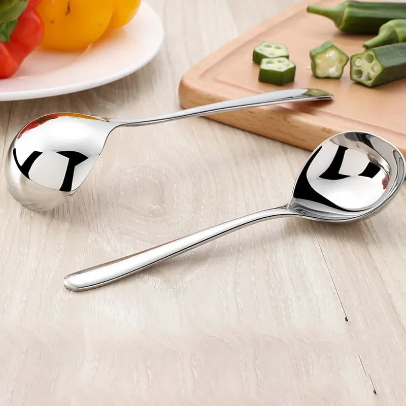 1pc Stainless Steel Thickening Spoon Creative Long Handle Durable Hotel Hot Pot Spoon Soup Ladle Home Kitchen Essential Tools