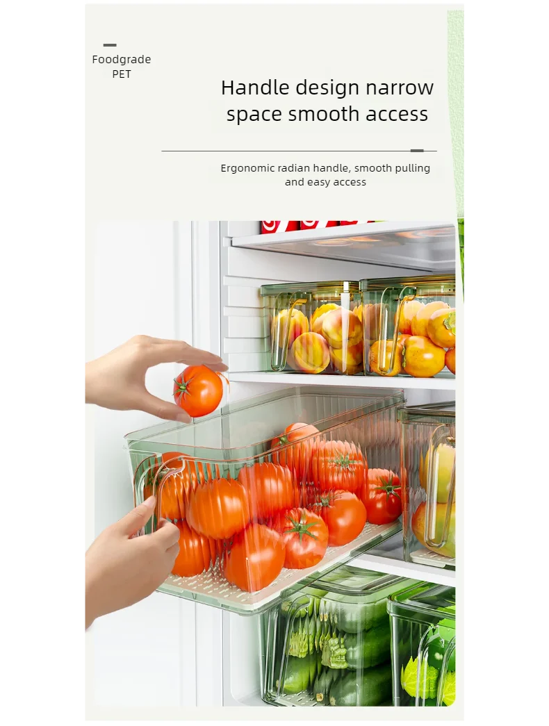 Stackable Refrigerator Storage Box with Lid, Capable of Storing Bread, Food, Vegetables, and Fruits，organizer box with handle