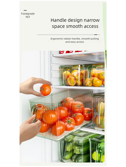 Stackable Refrigerator Storage Box with Lid, Capable of Storing Bread, Food, Vegetables, and Fruits，organizer box with handle