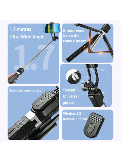 170 Cm Selfie Stick Tripod Retractable With Wireless Remote Control Portable Compatible For Apple And Android Phones