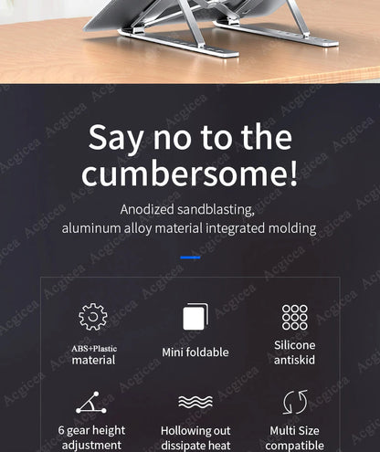 Foldable Laptop Stand Cooling Notebook Bracket Adjustable Ergonomic Laptop Support Base Holder Laptop Tablet Accessories Stands