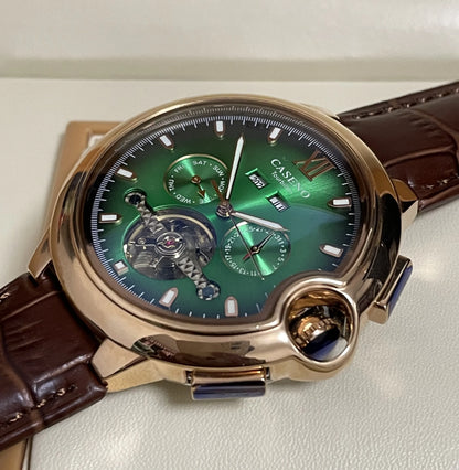 CASENO Fashion Trend Men's Blue Light Glass Night Light Scale Multi functional Fully Automatic Tourbillon Mechanical Watch 831BG