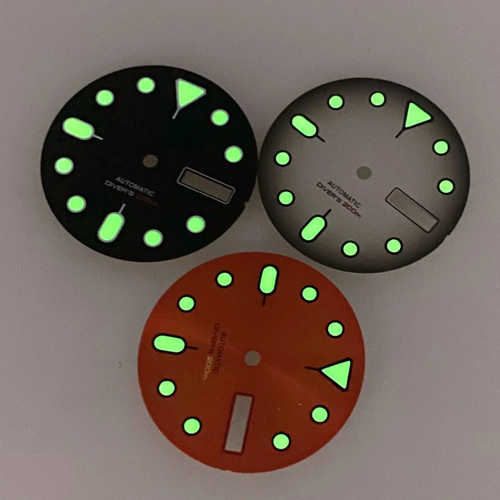 NH36 Watch Dial 29mm Weekday Date Orange/white/black Dial Face Plate Green Lume for Diver Watch Hand Set