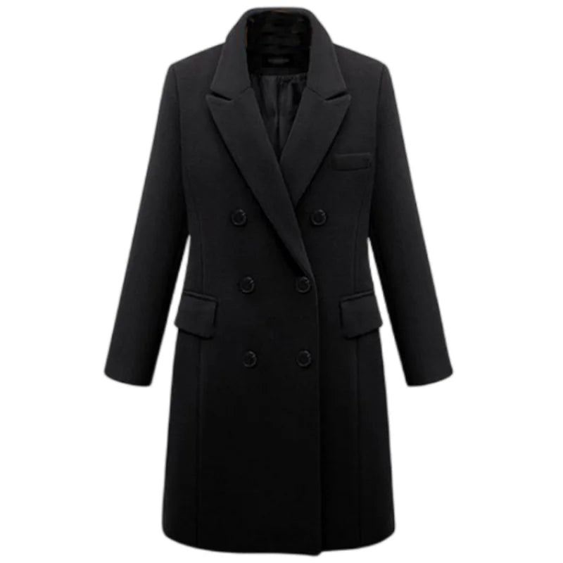 Officewear Casual Women Jackets Fashion Ladies Wool Loose Outwear Elegant Lapel Solid Double-breasted Coats For Autumn Winter
