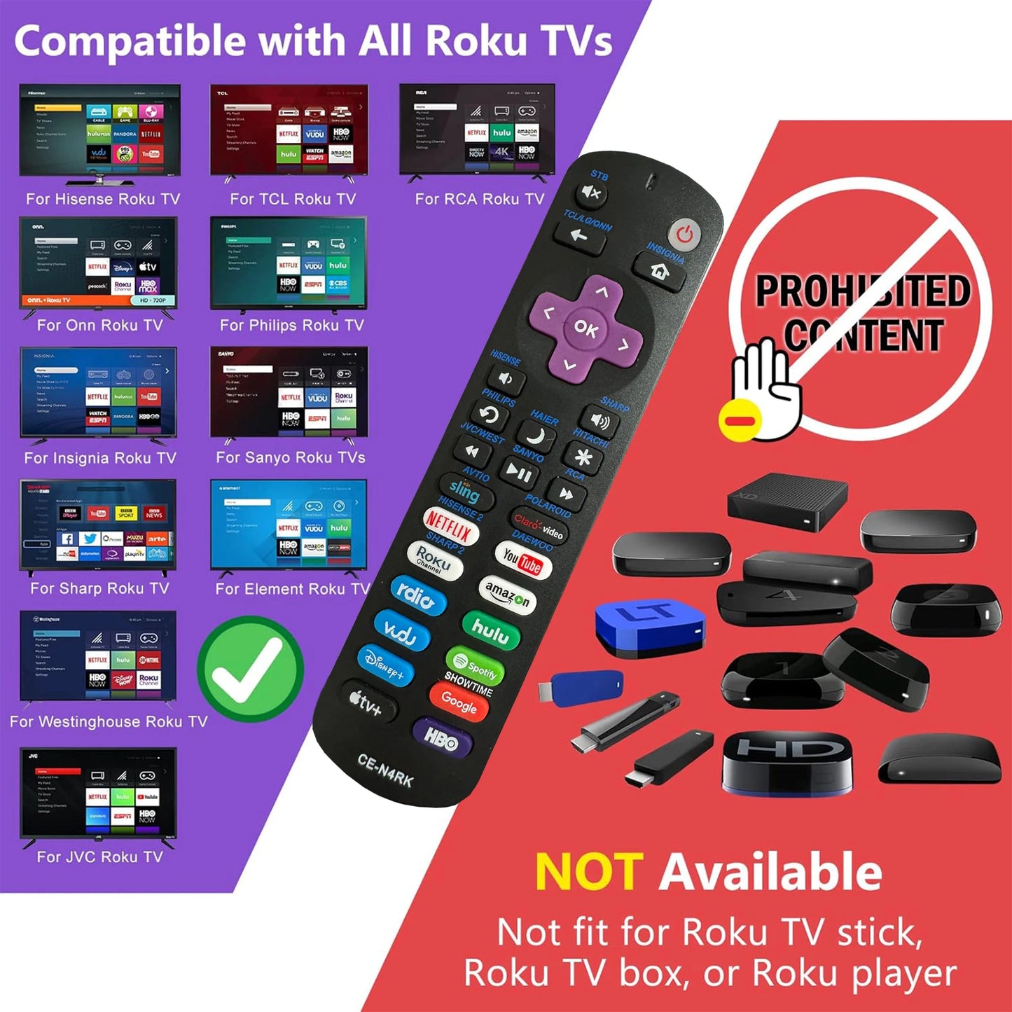 New Replacement Remote Control Fit for All Roku TV, Compatible for TCL Roku/Hisense Roku/Onn Roku/Aparatos/Insignia Roku/HITACHI
