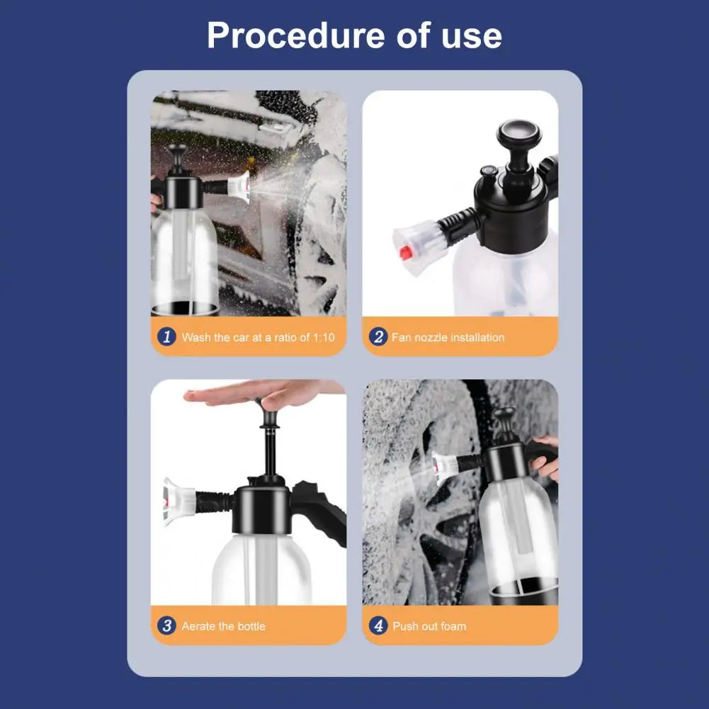 2L Pressure Sprayer Bottle With Ergonomic Handle Leakproof Hand Snow Foam Sprayer Water Pump Bottle With 2 Replacement Nozzles