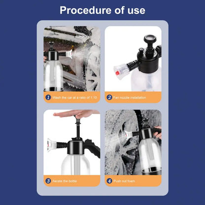 2L Pressure Sprayer Bottle With Ergonomic Handle Leakproof Hand Snow Foam Sprayer Water Pump Bottle With 2 Replacement Nozzles