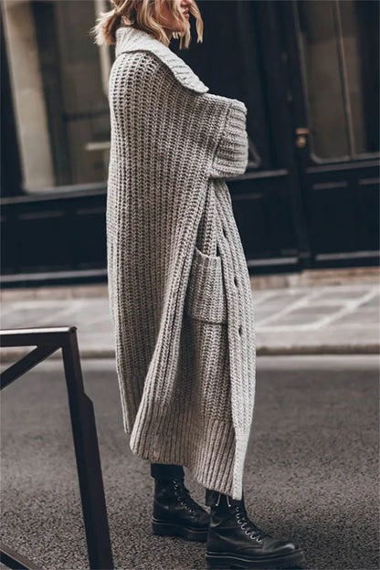 2024 Women's Autumn and Winter Maxi Cardigans Single Breasted Oversized Sweaters Solid Color Large Collar Boho Long Knitwear