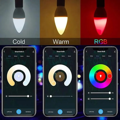 Smart RGB Light LED Bulb Candle Lamps E14 Bluetooth 220V Crystal Dimmable APP Control Group Lamps For Home Bedroom Living Room